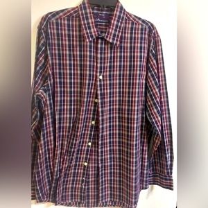 John Ashford Men's Large. Plaid Dark blue Maroon & white long sleeve button down
